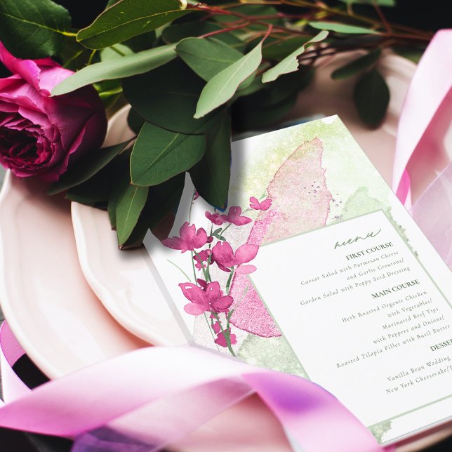 Wildflower Wedding Watercolor Menu Fuchsia ID954 (Creator Uploaded)