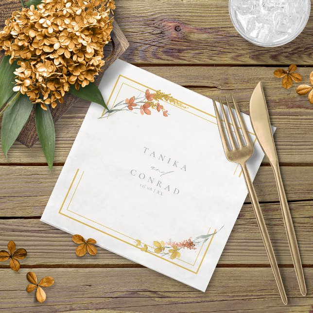 Wildflower Wedding Watercolor Names Gold ID954 Napkin (Creator Uploaded)