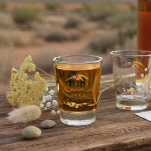 Wildflower Wedding Watercolor Names Gold ID954 Shot Glass