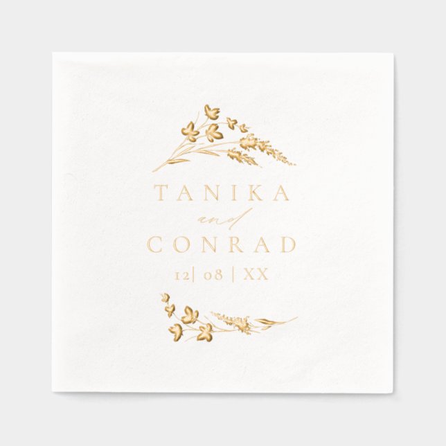 Wildflower Wedding Watercolor Names ID954 Foil Napkins (Front)