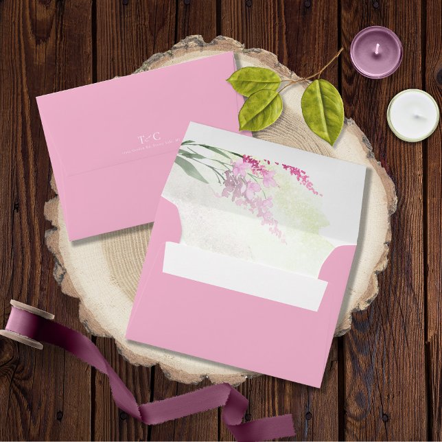 Wildflower Wedding Watercolor Pink ID954 Envelope (Interior/Back In Situ)