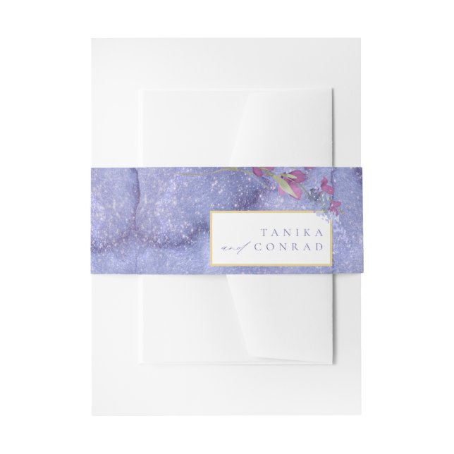 Wildflower Wedding Watercolor Texture Peri ID954 Invitation Belly Band (Front Example)