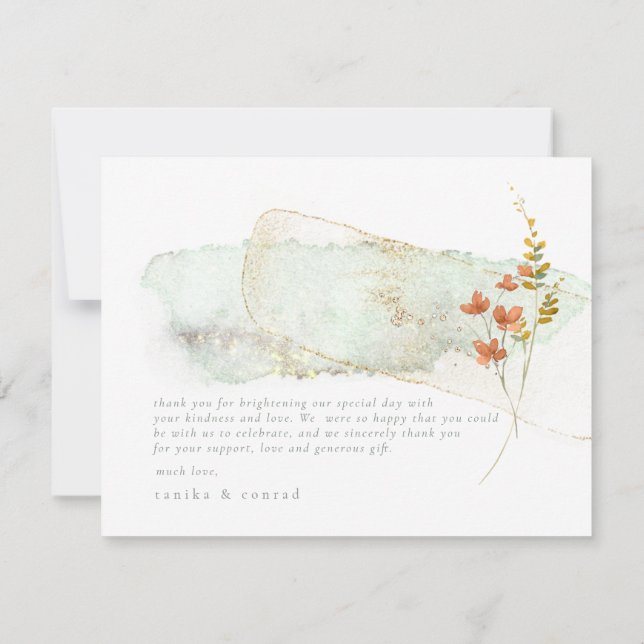 Wildflower Wedding Watercolor Thank You Gold ID954 (Back)