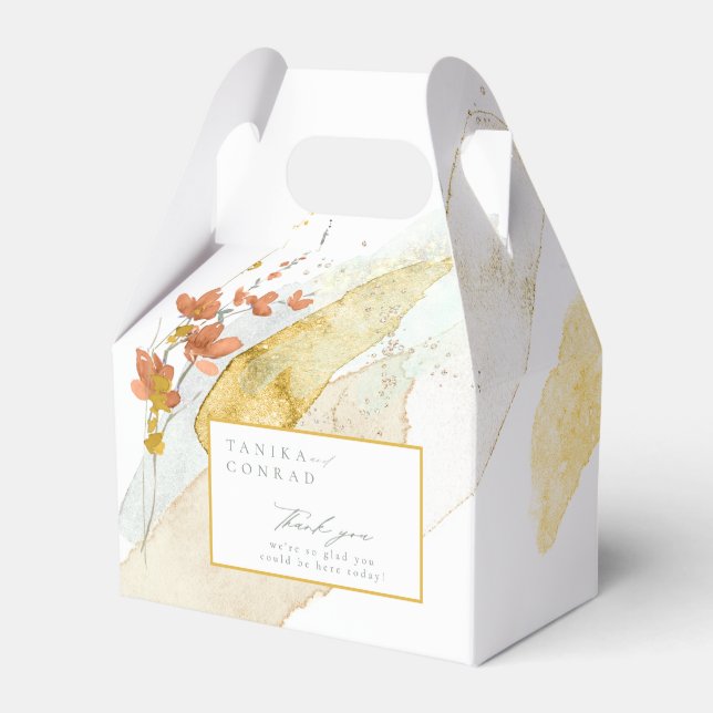 Wildflower Wedding Watercolor Thank You Gold ID954 Favour Box (Front Side)