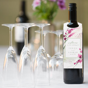 Wildflower Wedding Watercolor Welcome Fuchsa ID954 Bottle Tag