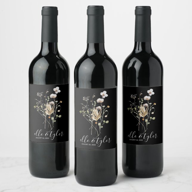 Wildflower Wedding Wine Bottle Label (Bottles)