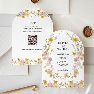 Wildflower Wedding   Yellow Spring Garden QR Code Invitation