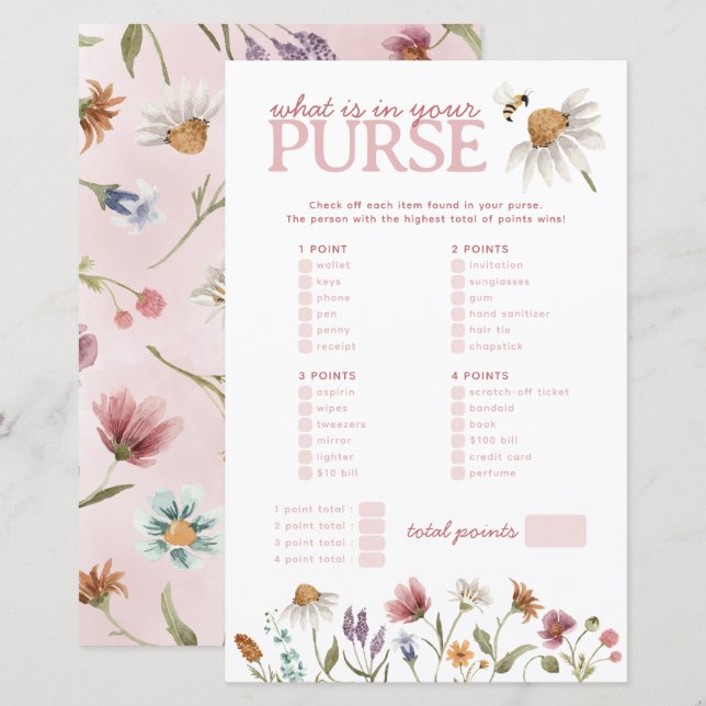 Wildflower What's in Your Purse Baby Shower Game (Front/Back)