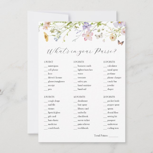 Wildflower What's in Your Purse Bridal Game Card (Front)