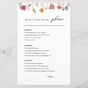 Wildflower What's On Your Phone Bridal Shower Game