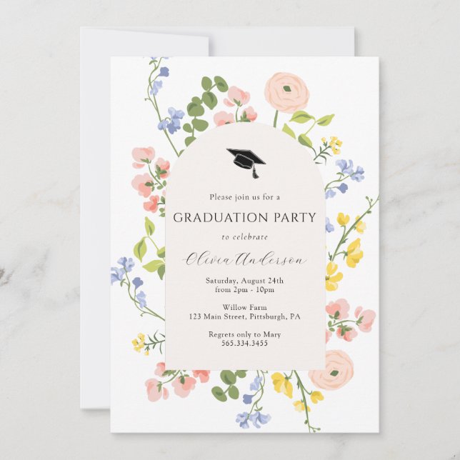Wildflower Whimsical Floral Graduation Party Invitation (Front)