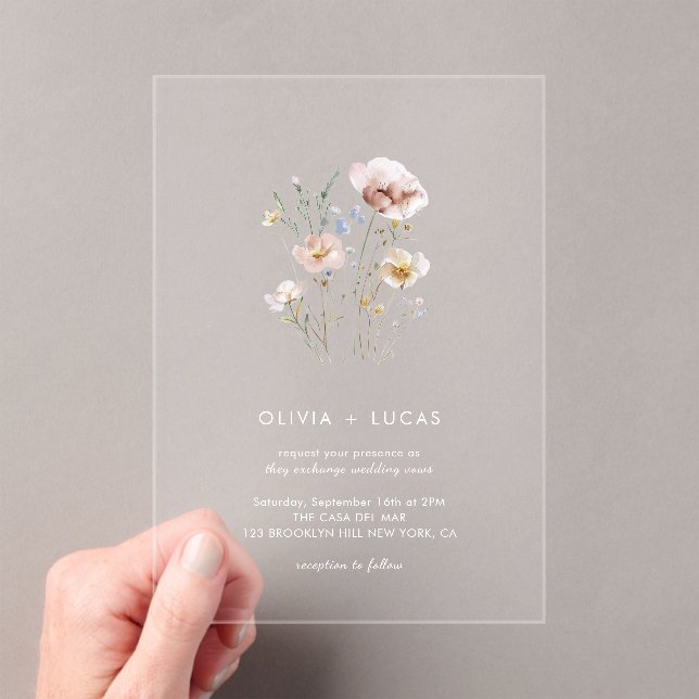 Wildflower Whispers Acrylic Wedding Invitation (Insitu (Handheld))