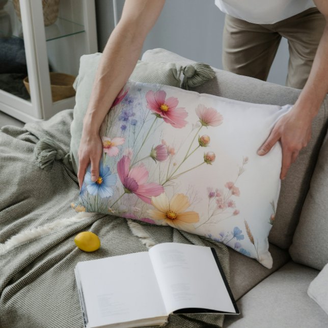 Wildflower Whispers in Watercolor  Lumbar Cushion (Creator Uploaded)