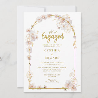 Wildflower White and Gold Engagement Party Invitation