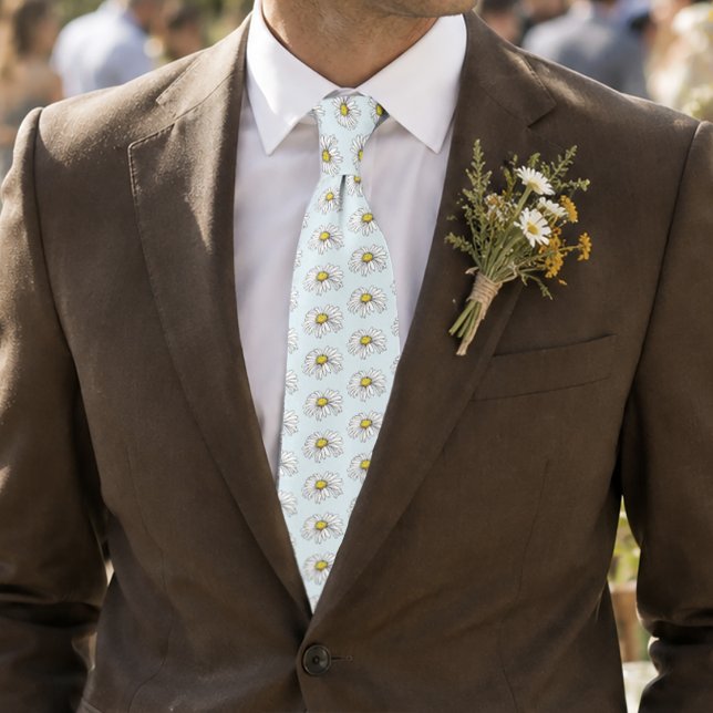 Wildflower White Daisy Blue Tie (Creator Uploaded)