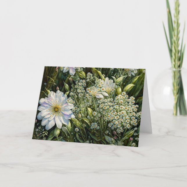 Wildflower White Flower Garden Art Note Card (Front)