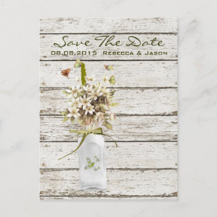 wildflower whitewashed wood french country wedding announcement postcard
