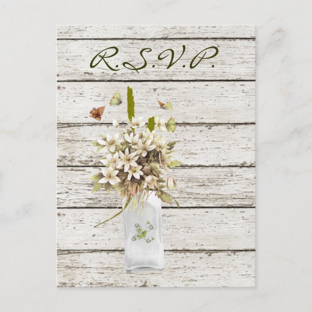 wildflower whitewashed wood french country wedding invitation postcard (Front)