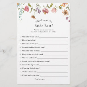 Wildflower Who Knows the Bride Best Bridal Game