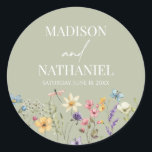 Wildflower Wild Flower Floral Garden Wedding Classic Round Sticker<br><div class="desc">These are Green Wildflower Wild Flower Floral Garden Wedding Party Favour Stickers!</div>