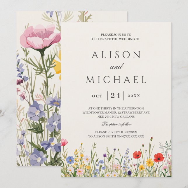 Wildflower Wild Flower Floral Garden Wedding  Invitation (Front/Back)