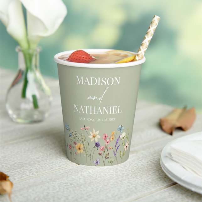 Wildflower Wild Flower Floral Garden Wedding Paper Cups (Insitu)