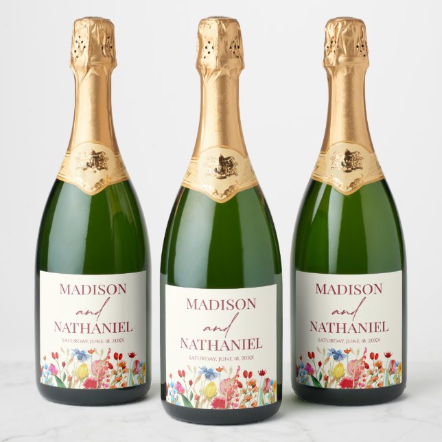 Wildflower Wild Flower Floral Garden Wedding Sparkling Wine Label (Bottles)