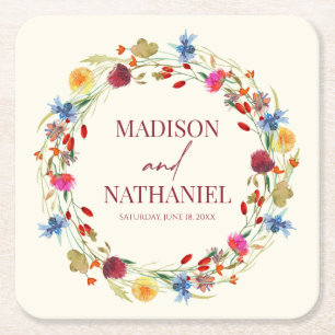 Wildflower Wild Flower Floral Garden Wedding Square Paper Coaster
