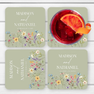 Wildflower Wild Flower Floral Garden Wedding Square Paper Coaster