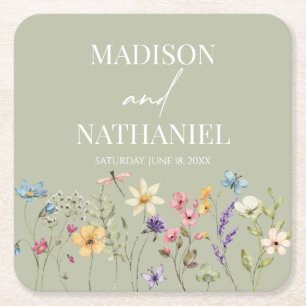 Wildflower Wild Flower Floral Garden Wedding Square Paper Coaster