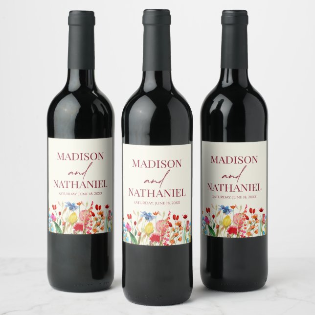Wildflower Wild Flower Floral Garden Wedding Wine Label (Bottles)