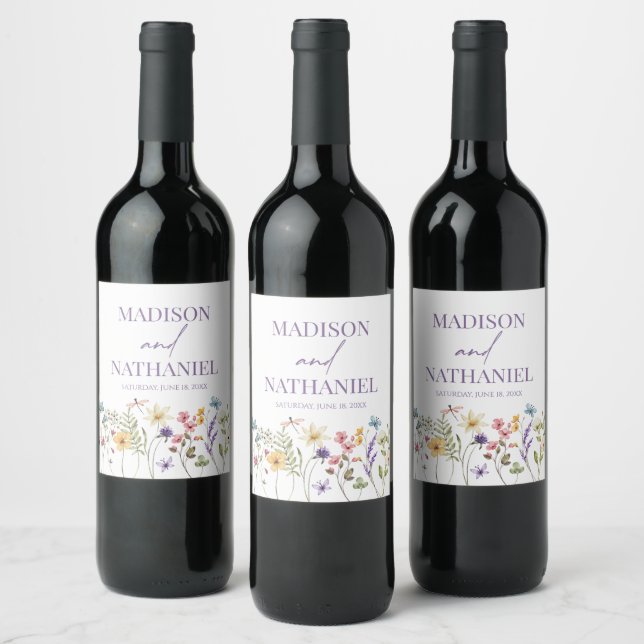 Wildflower Wild Flower Floral Garden Wedding Wine Label (Bottles)