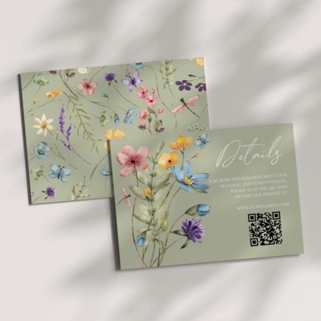 Wildflower Wild Flower QR Code Wedding Details Enclosure Card (Creator Uploaded)