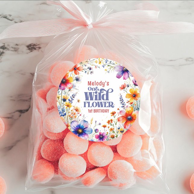 Wildflower Wild One 1st birthday  Classic Round Sticker (Creator Uploaded)