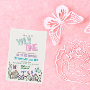 WIldflower Wild One birthday Invitation