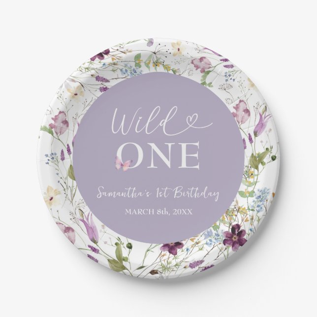 Wildflower Wild ONE Butterfly Garden Party Paper Plate (Front)
