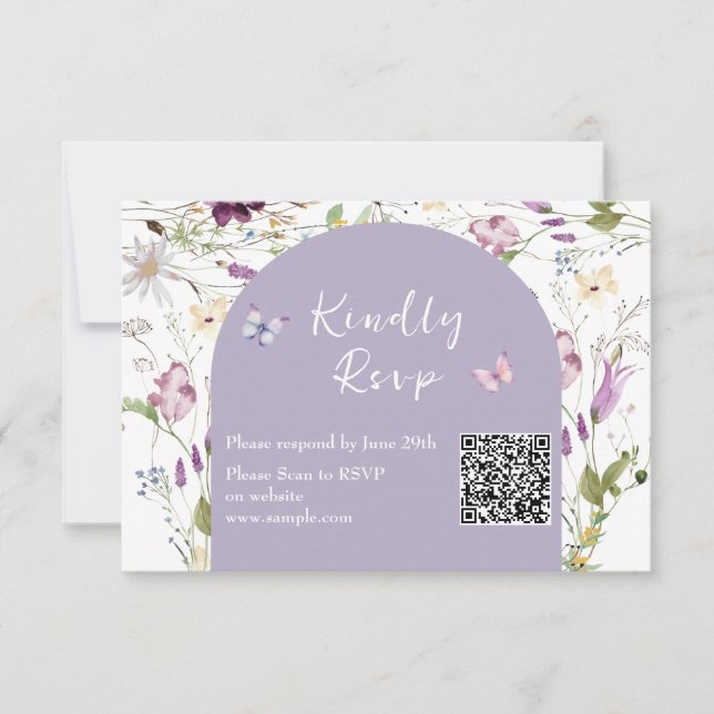 Wildflower Wild ONE Butterfly Garden Qr Rsvp Card (Front)