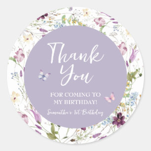 Wildflower Wild ONE Butterfly Garden Thank You Classic Round Sticker