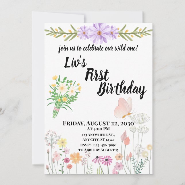 Wildflower Wild One First Birthday Invitation (Front)