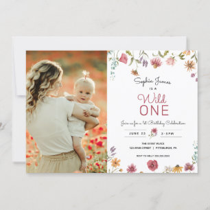 Wildflower Wild One First Birthday Photo Invitation