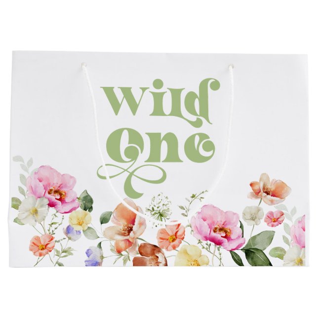 Wildflower Wild one girl 1st birthday Large Gift Bag (Back)