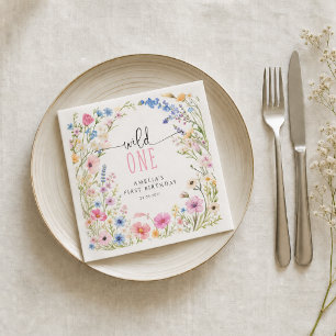 Wildflower Wild One Girl 1st Birthday Party Napkin