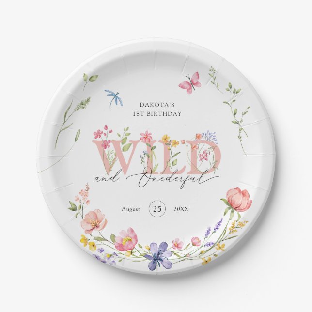 Wildflower Wild & Onederful 1st Birthday Paper Plate (Front)