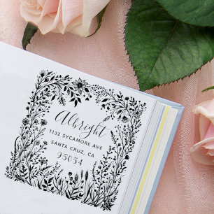 Wildflower Wonderland Family Name Return Address Rubber Stamp