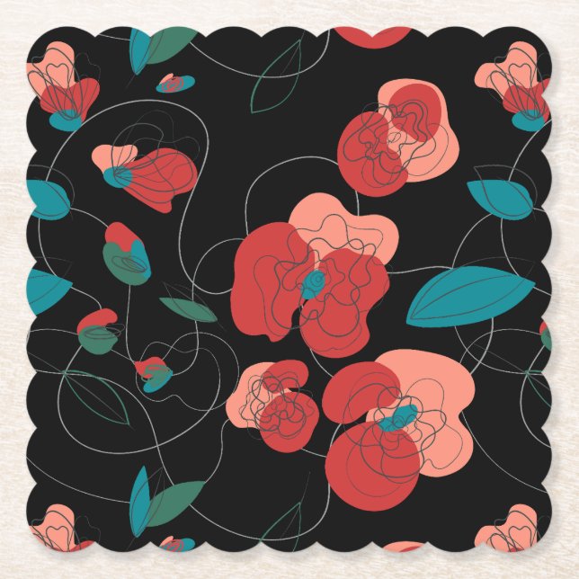 Wildflower Wonderland | Stylised Flowers pattern Paper Coaster (Front)