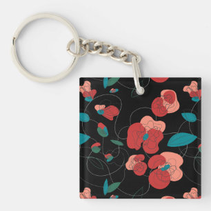 Wildflower Wonderland Stylized Flowers pattern Key Ring