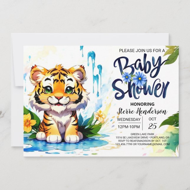 Wildflower Wonderland Tiger Cubs Boy Baby Shower Invitation (Front)