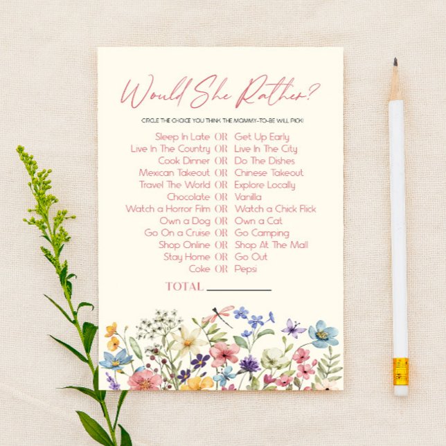 Wildflower Would She Rather Baby Shower Game (Creator Uploaded)