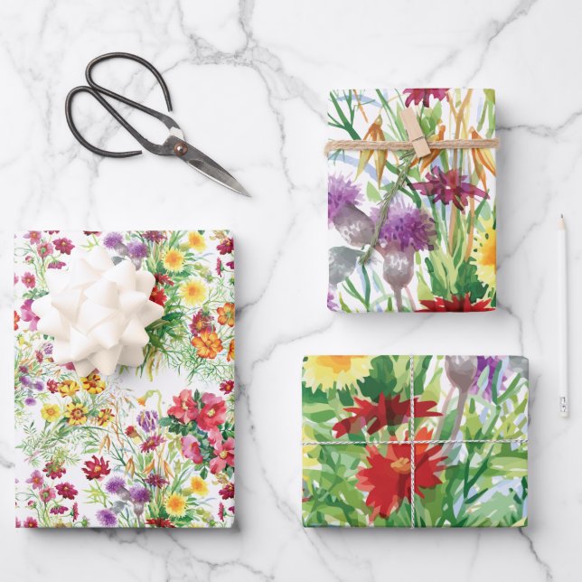 Wildflower Wrapping Paper Flat Sheet Set of 3 (Front)
