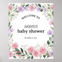 Wildflower Wreath Baby Shower Welcome Sign